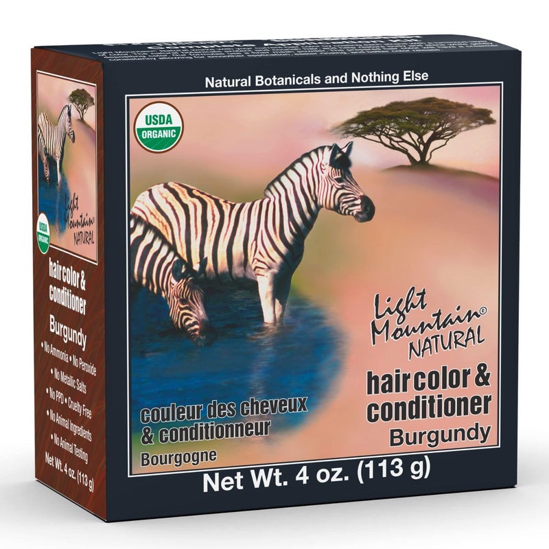 Light Mountain لون شعر الحناء من لايت ماونتن وبلسم - صبغة شعر بورجوندي للرجال/النساء، مسحوق أوراق الحناء العضوي والنباتات، خالية من المواد الكيميائية، لون شعر شبه دائم، 4 أوقيات. - Image 1