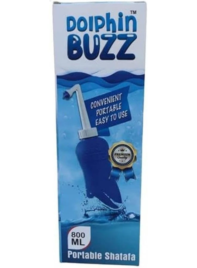 Dolphin Buzz Portable Bidet with Extendable Curved Nozzle and Waterproof Travel Case, 800ml, Light Blue or Dark Blue - Image 1