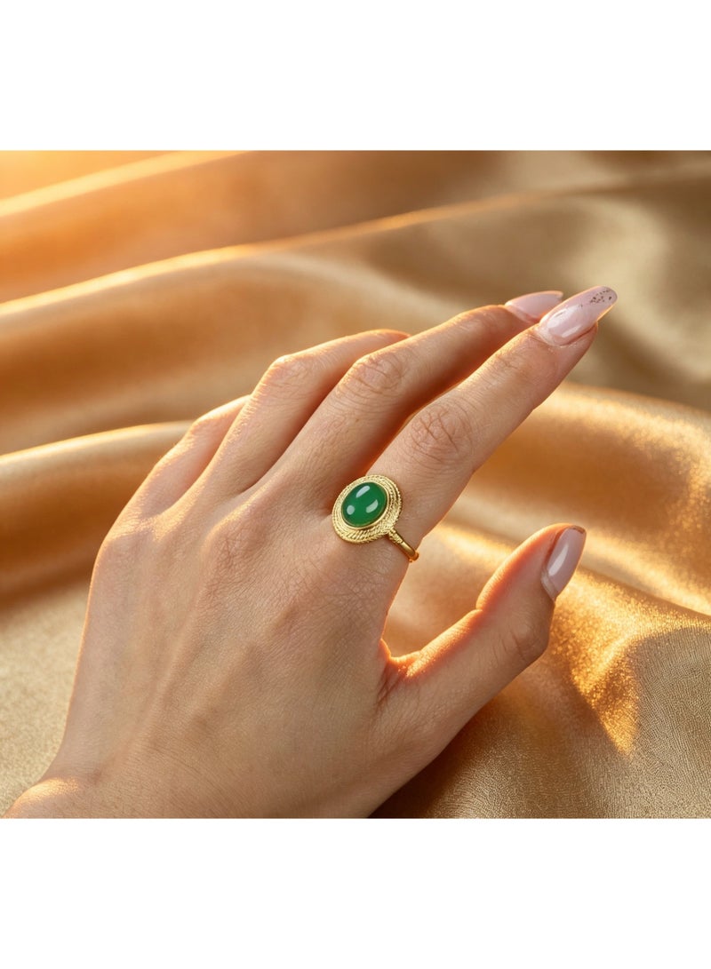Women's Ring, Gold‑Tone 24K Gold‑Plated Ring Inlaid with Agate Stone, Suitable for Daily Wear, Eid al‑Fitr, Birthdays and Other Occasions - Image 4