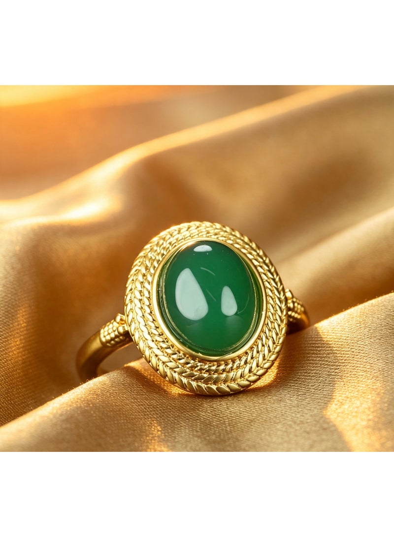 Women's Ring, Gold‑Tone 24K Gold‑Plated Ring Inlaid with Agate Stone, Suitable for Daily Wear, Eid al‑Fitr, Birthdays and Other Occasions - Image 3