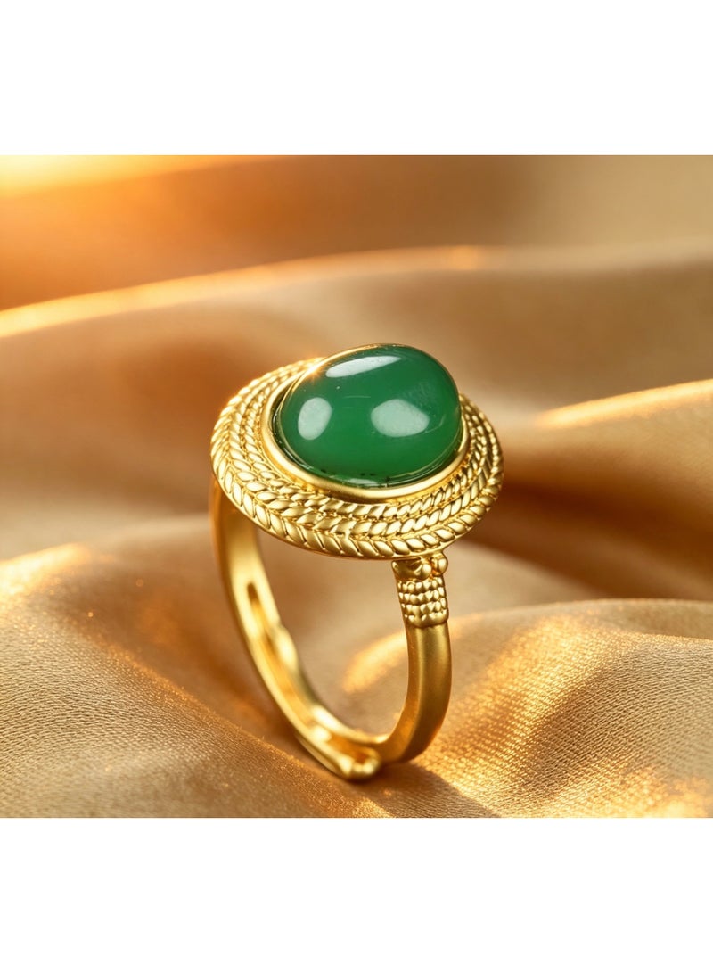 Women's Ring, Gold‑Tone 24K Gold‑Plated Ring Inlaid with Agate Stone, Suitable for Daily Wear, Eid al‑Fitr, Birthdays and Other Occasions - Image 1