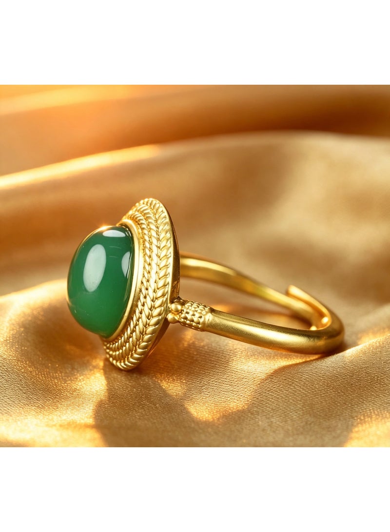 Women's Ring, Gold‑Tone 24K Gold‑Plated Ring Inlaid with Agate Stone, Suitable for Daily Wear, Eid al‑Fitr, Birthdays and Other Occasions - Image 2