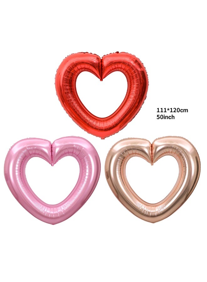 Heart Shaped Foil Balloons, 50 Inch, Red Pink Rose Gold, 3 Pack, Party Decoration - Image 4