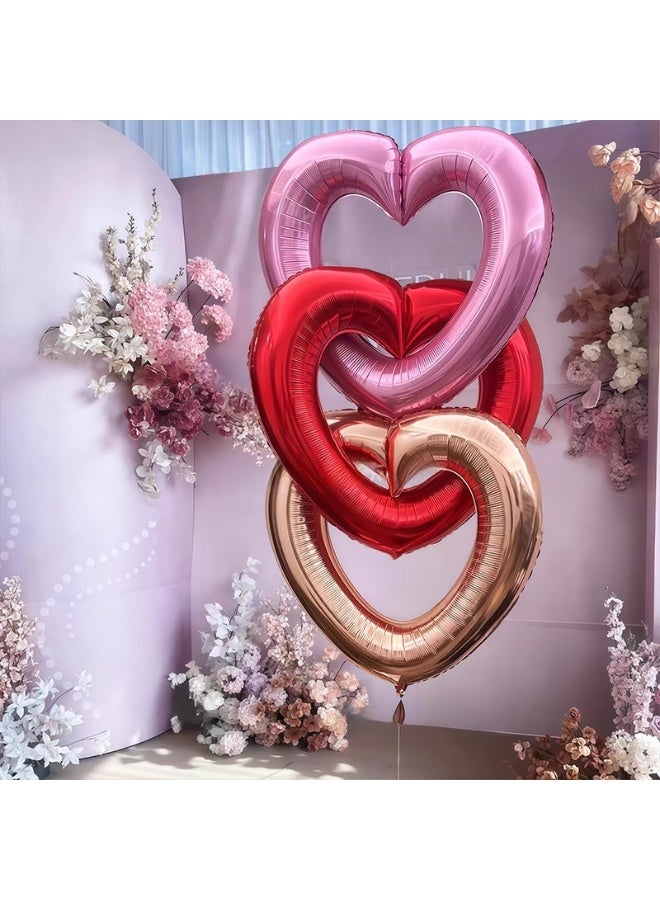 Heart Shaped Foil Balloons, 50 Inch, Red Pink Rose Gold, 3 Pack, Party Decoration - Image 1