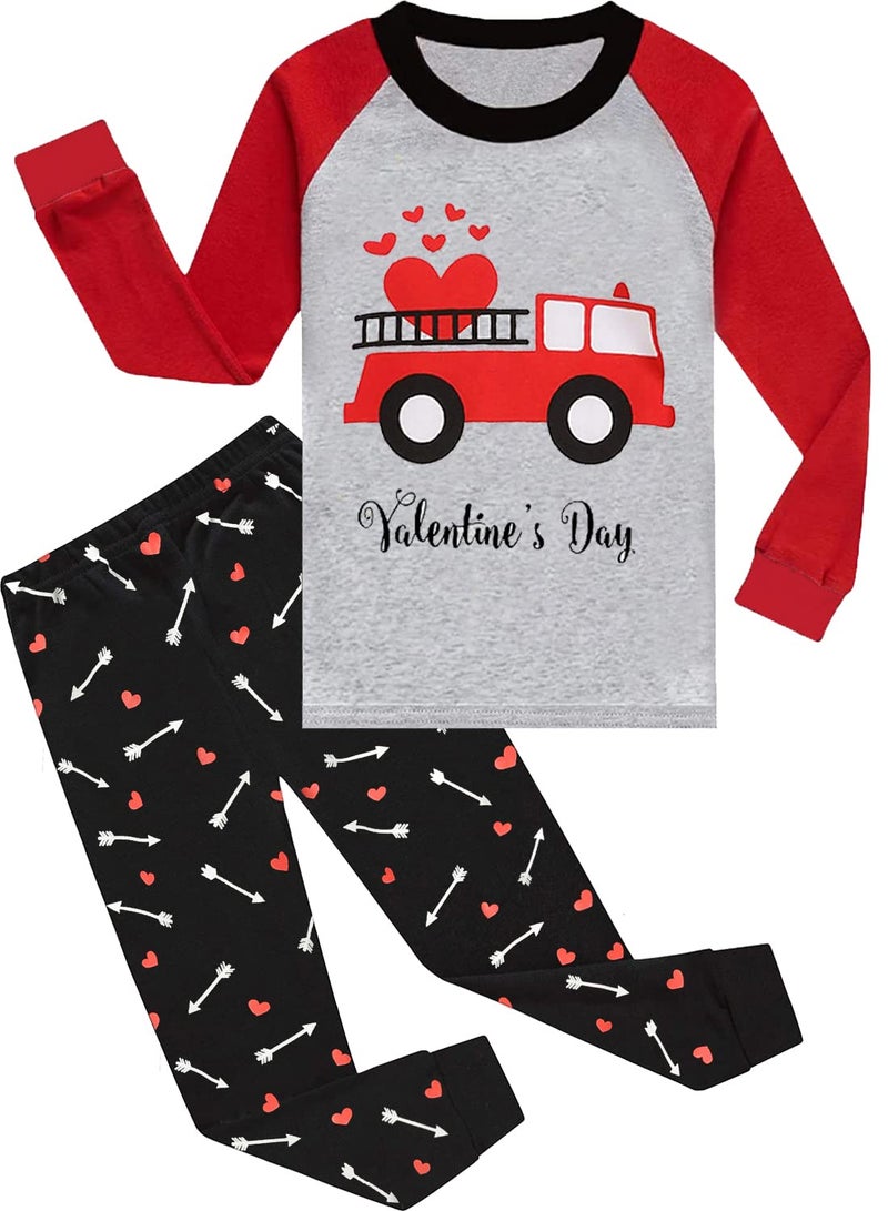 CM-Kid Toddler Boys Valentine's Pajamas Kids Long Sleeve Pjs Sets for Boy Valentines Jammies 100% Cotton 2 Pieces Load of Heart Truck Sleepwear Size 2T - Image 1