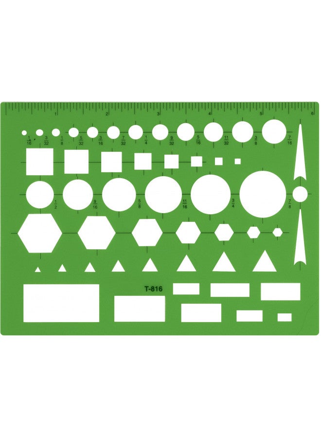 Westcott T-816 All-Purpose Technical Drawing Template, Plastic Shape Template Tool, Green, 4.5 by 6 In - Image 1
