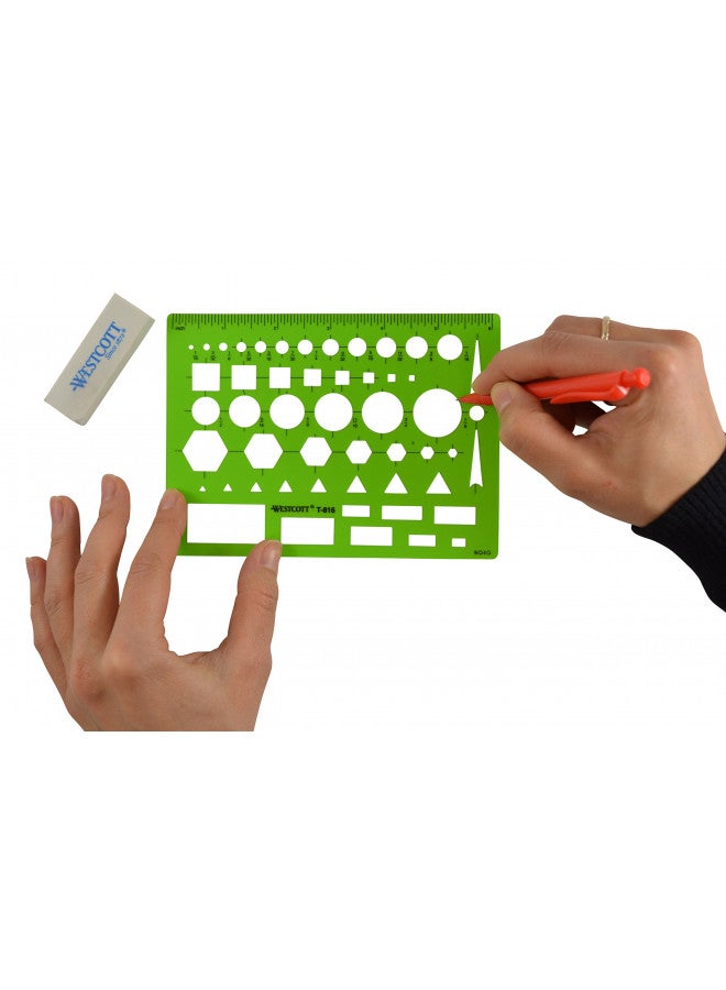 Westcott T-816 All-Purpose Technical Drawing Template, Plastic Shape Template Tool, Green, 4.5 by 6 In - Image 2