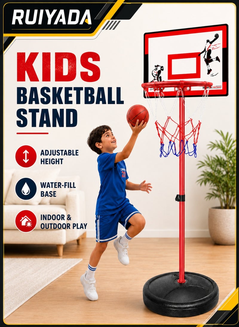 RUIYADA Basketball Stand - Adjustable Height Freestanding Basketball Stand up to 210cm with Acrylic Backboard, Ball, Air Pump and Wrench for Indoor Outdoor Kids Sports - Image 1