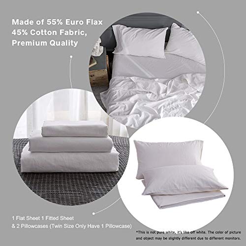 Simple&Opulence Belgian Linen Sheet Set Solid Color - 4 Pieces (1 Flat Sheet, 1 Fitted Sheet & 2 Pillowcases) Natural Flax Cotton Blend Soft Breathable Farmhouse Bedding - Queen Size, White - Image 4