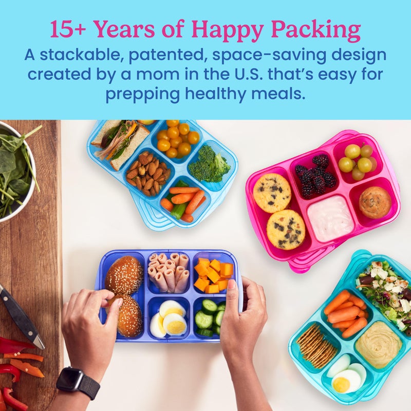 Bentgo Easyboxes - Reusable 5-Compartment Food Containers, Stackable 8-Piece Set, 4 Trays & 4 Lids, BPA-Free Food Storage for Meal Prep, School, & Work; Lunch Boxes w/Patented Design (Jewel Brights) - Image 4