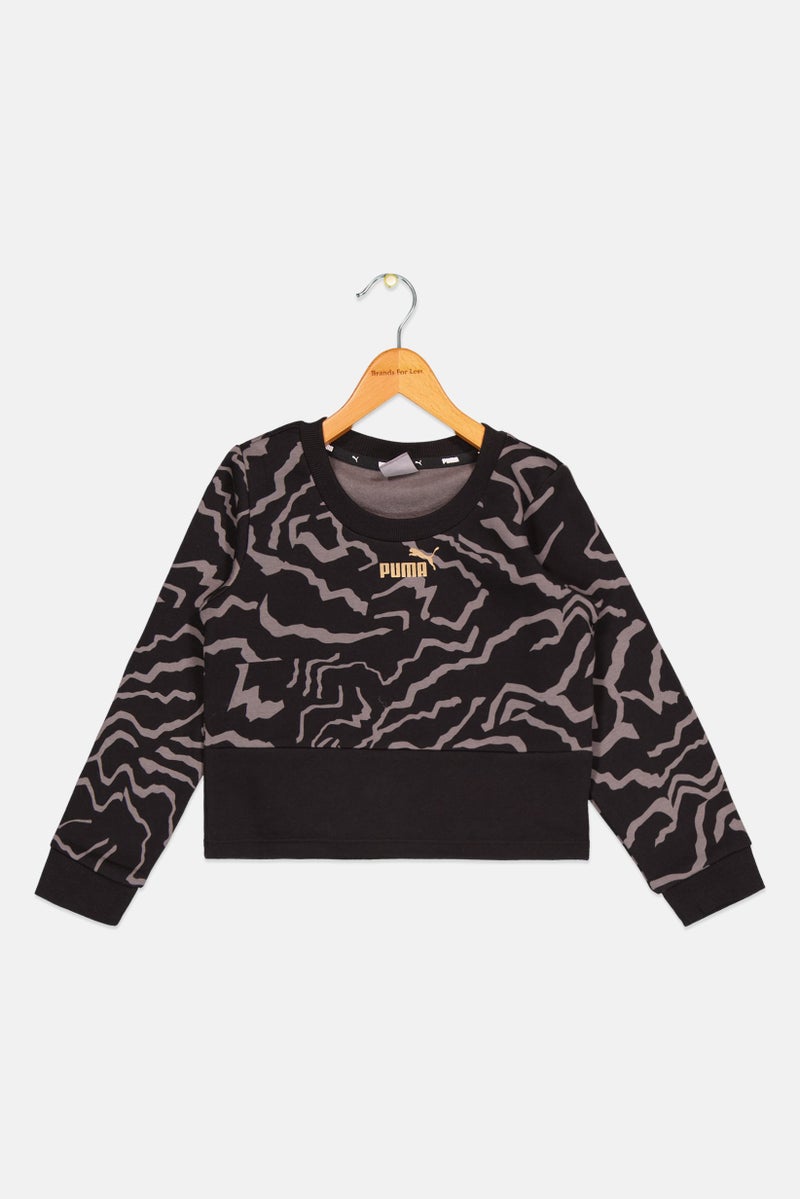 PUMA Kids Girl Sportswear Printed Sweatshirt, Black  - Image 1