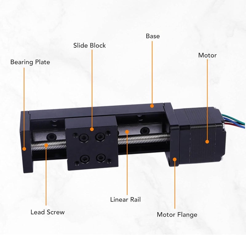 Linear Guide Rail Slide Stage Actuator, Mini Slide Actuator 50mm Stroke Stepper Motor for CNC Router Parts X Y Z Stage with T Screw Rod, Made of Alloy Material, Suitable for DIY - Image 3
