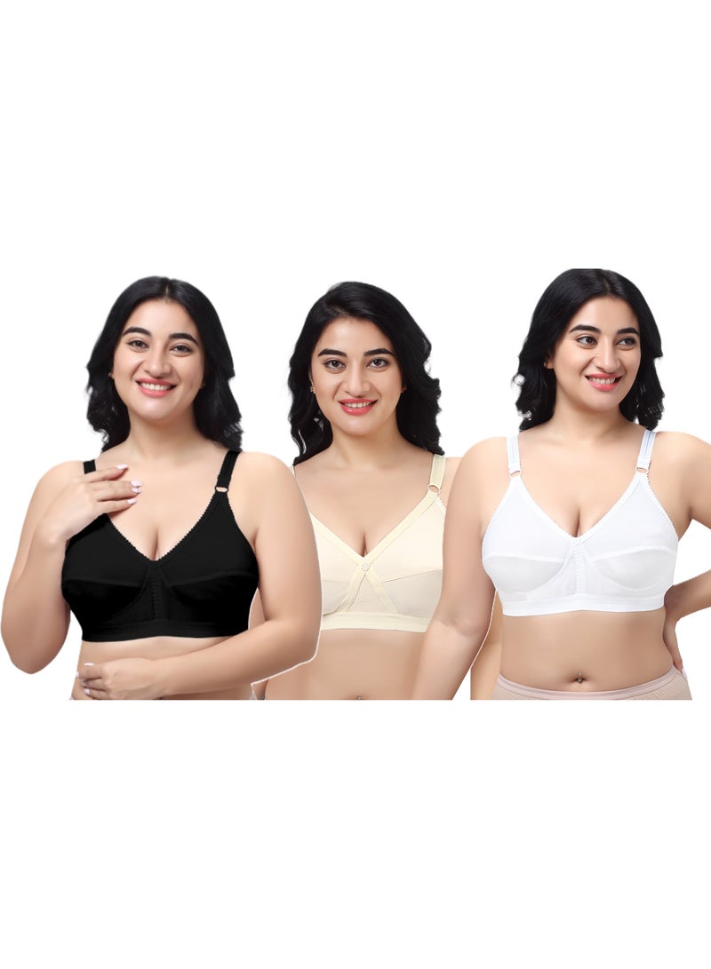RAJNI Women's Bra C Cup 100% Cotton Soft Breathable Non-Padded Wire-free Adjustable Straps Plus Size Pack of 3 - Image 1