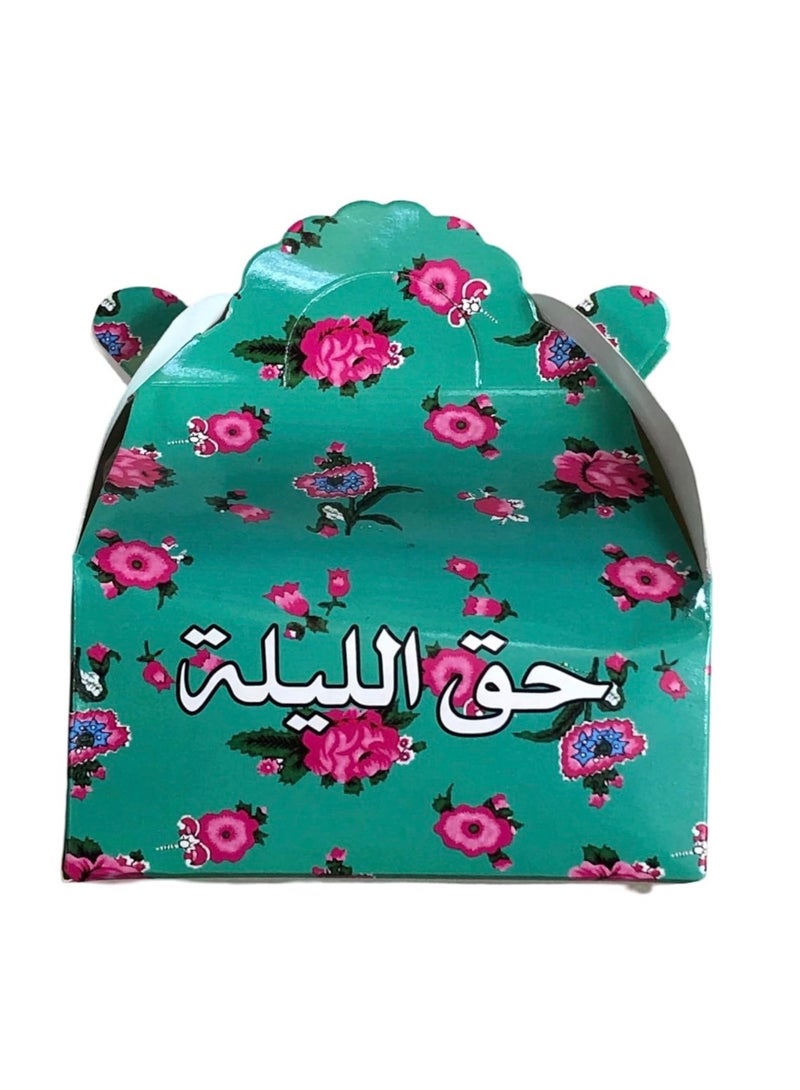 علبة هدايا مزخرفة من حق الليلة بتصميم زهري، باللونين الفيروزي والوردي، 12 قطعة - Image 1