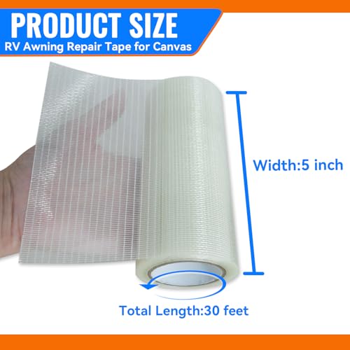 Tikfoam RV Awning Repair Tape for Tarp, Boat Covers Repair Tape,Tent, Sail Tape, Tear Repair Patch Kit, Waterproof, 5 Inch Wide 30FT Long, Reinforced - Image 2