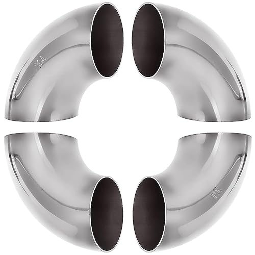 4 Pack 304 Stainless Steel Mandrel Bend Elbow 90 Degree Exhaust Elbow Pipe 25 Inch OD Mandrel Elbow Thickness 16GA065 for Car Modified Exhaust Elbow Pipe Stair Handrail Exhaust System