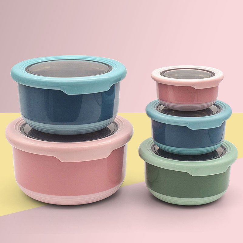 Stainless Steel Round Food Storage Set Blue 