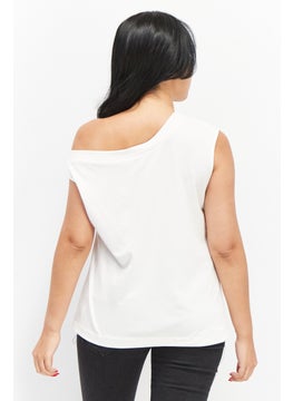 Elan Women Boat Neck Sleeveless Plain Top, Ivory  - Image 4