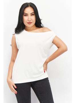 Elan Women Boat Neck Sleeveless Plain Top, Ivory  - Image 1