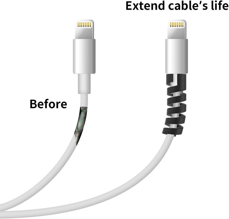 SKYCELL Charger Data Cable Protector Spiral Silicone Charging USB Wire Protector Compatible for Apple Mobile & iPhone Charger (24pcs Black & Grey) - Image 3