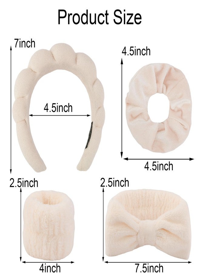 SuPoo 6pcs Khaki Spa Headband Set - Sponge Face and Makeup Headbands, Wristbands, Terry Cloth Hair Ties - Cute Puffy Skincare Gifts for Teens - Image 5