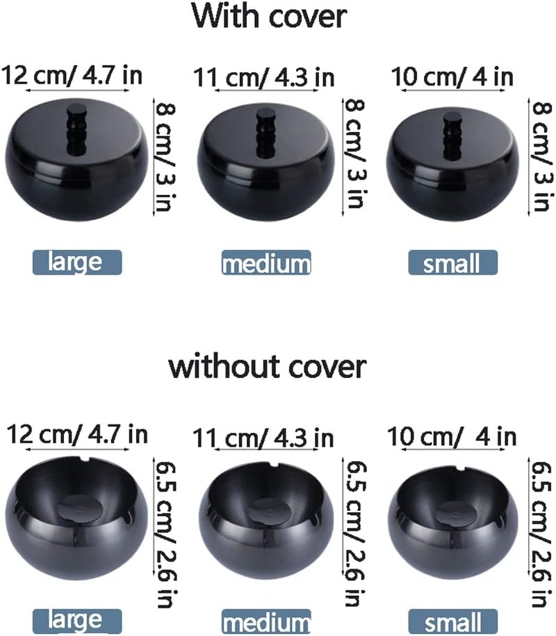 Stainless Steel Ashtray Round Windproof Ashtray Modern Tabletop Ash Tray for Indoor Outdoor Household Commercial Practical(Silver with Cover M) - Image 3