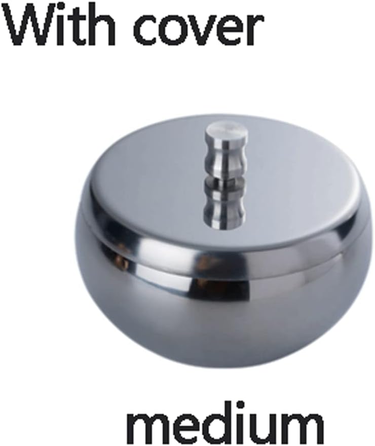 Stainless Steel Ashtray Round Windproof Ashtray Modern Tabletop Ash Tray for Indoor Outdoor Household Commercial Practical(Silver with Cover M) - Image 2