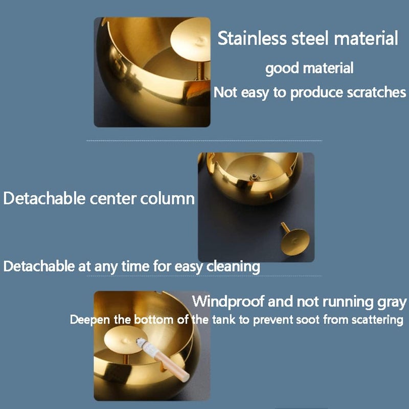 Stainless Steel Ashtray Round Windproof Ashtray Modern Tabletop Ash Tray for Indoor Outdoor Household Commercial Practical(Silver with Cover M) - Image 4