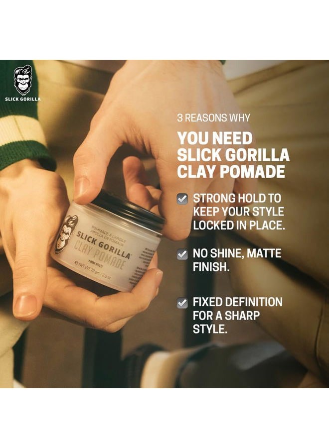 Slick Gorilla Hair Clay Pomade for Men, Mens Hair Pomade for Firm Hold, Strong Structure, Low Shine, Natural Matte Finish, Clay Styling Products, 70 g - Image 3