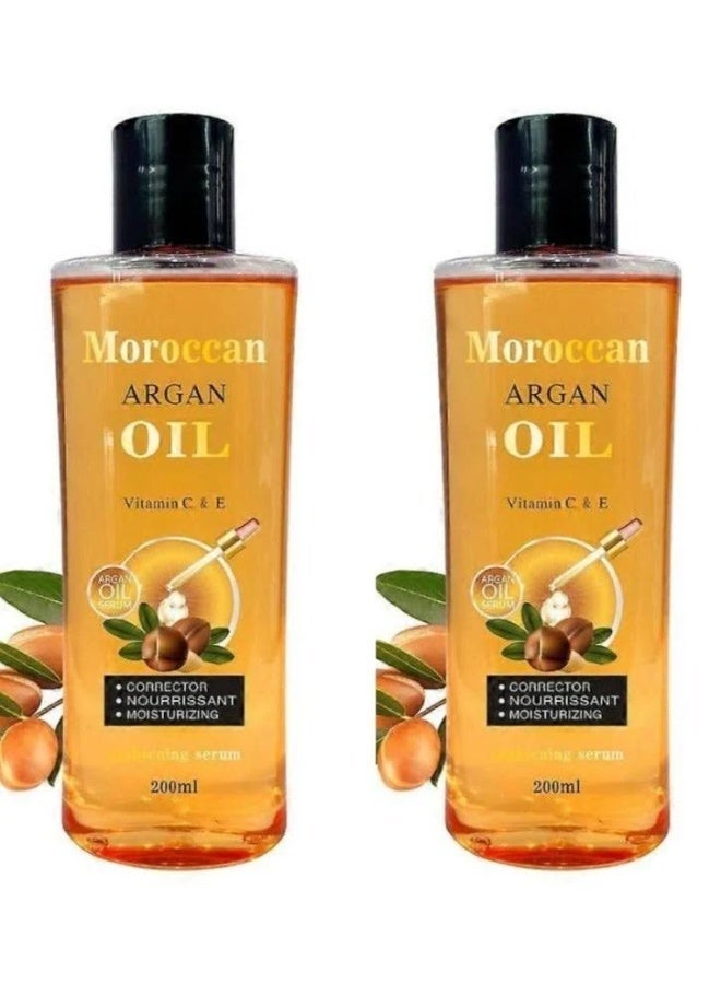موروكان زيت الأركان سيروم مرطب ومفتح للتدليك للوجه والجسم والشعر 200 مل 2 قطعة - Image 1