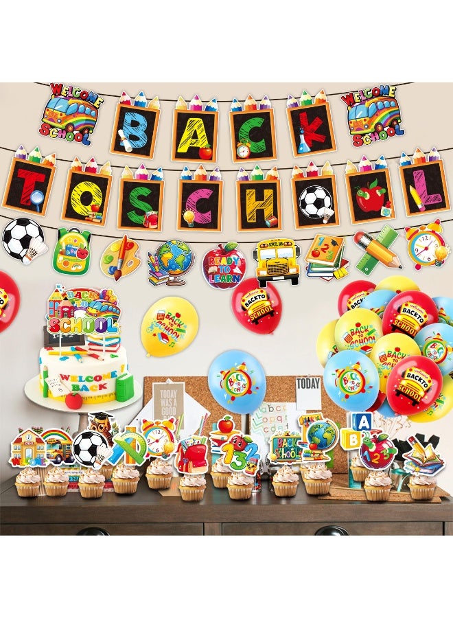 Daytoyz Back to School Party Decorations Kit - 40+ Piece Set with "Welcome Back" Banner, Themed Balloons, Cake & Cupcake Toppers, Apple Bus Figurines, Letters & Accessories - Image 3