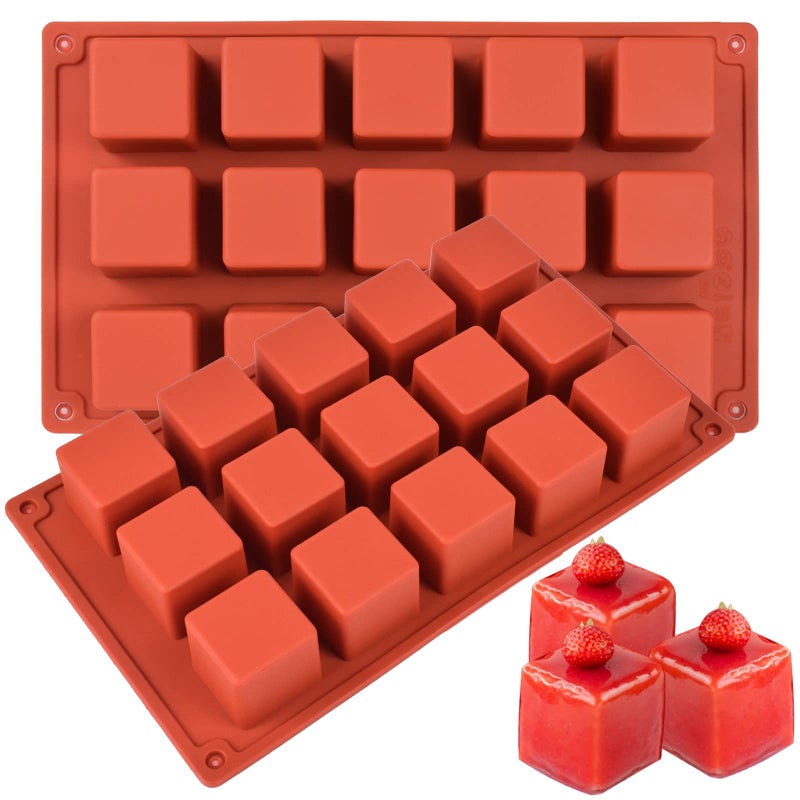 2 Pack Square Silicone Mold Candy Chocolate Mousse Cake Baking Mold Dessert Molds for SoapIce creamTruffleBrownie