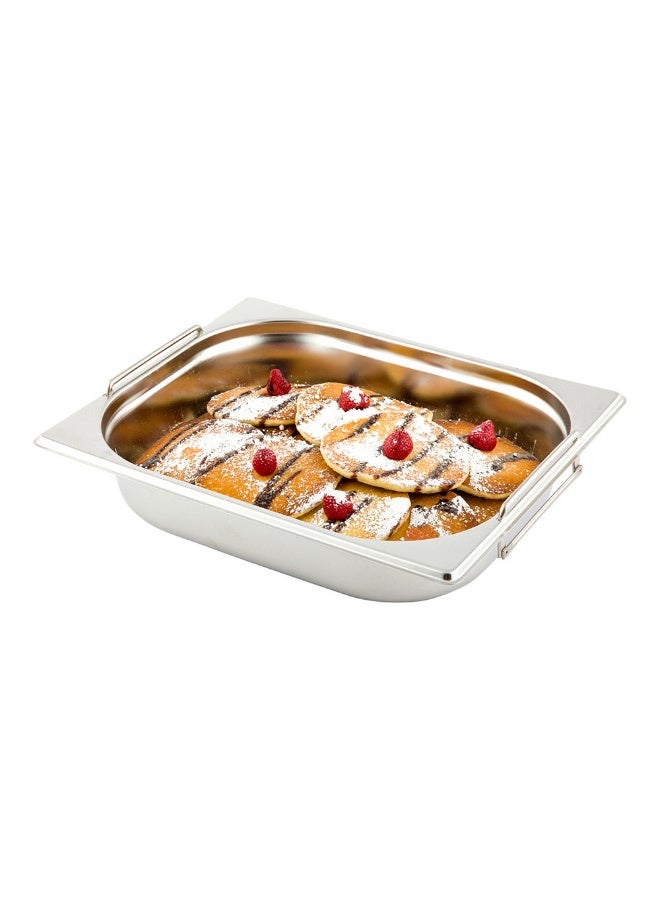 Restaurantware Met Lux 20.5 Inch x 10.4 Inch x 2.5 Inch Steam Table Pan, 1 Half Size Hotel Pan - Anti-Jam, Deep, Silver Stainless Steel Half Size Pan, With Collapsible Handles, For Parties Or Events  - Image 2