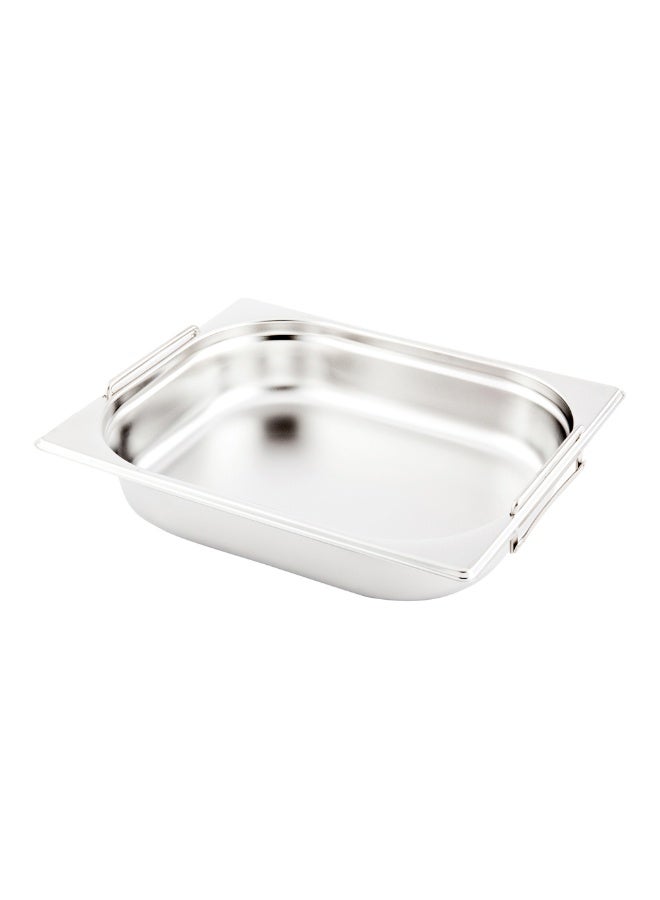 Restaurantware Met Lux 20.5 Inch x 10.4 Inch x 2.5 Inch Steam Table Pan, 1 Half Size Hotel Pan - Anti-Jam, Deep, Silver Stainless Steel Half Size Pan, With Collapsible Handles, For Parties Or Events  - Image 1