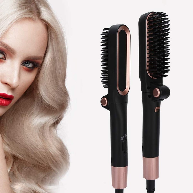 cheekyglo 2 in 1 Folding Hair Straightener Comb, Professional Hair Straightener Curly Brush with Soft Rubber Massage Comb Teeth, 3-Step Temperature Adjustment(Black) Black - Image 2