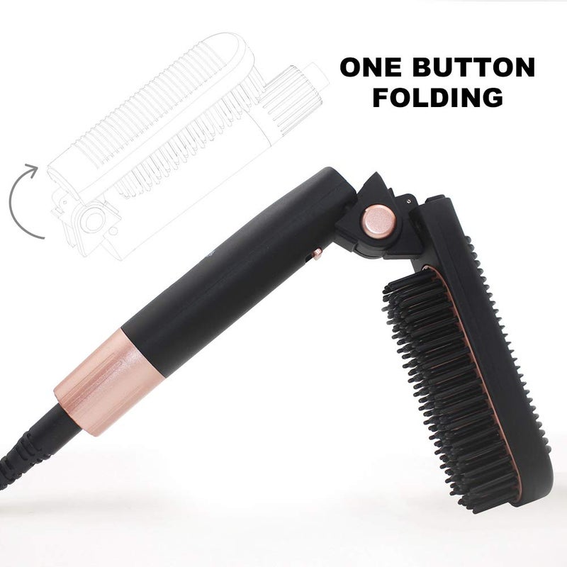 cheekyglo 2 in 1 Folding Hair Straightener Comb, Professional Hair Straightener Curly Brush with Soft Rubber Massage Comb Teeth, 3-Step Temperature Adjustment(Black) Black - Image 5