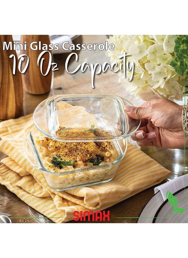 SIMAX - Casserole Dish For Oven: Mini Glass Baking Dish With Lid Small Personal Sized Bakeware And Cookware Great For Storage Microwave Oven And Dishwasher Safe Borosilicate Glass Dish 10 Oz. - Image 1