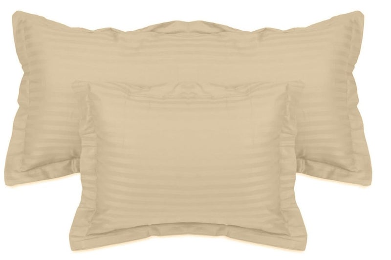 Cool Dealzz Cool Dealzz 300 TC Premium 100 Cotton Satin Stripe Double Bed Bedsheets Pillow Covers for Hotels Homes 90X100 Beige  - Image 4