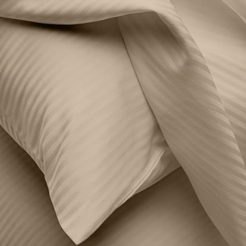 Cool Dealzz Cool Dealzz 300 TC Premium 100 Cotton Satin Stripe Double Bed Bedsheets Pillow Covers for Hotels Homes 90X100 Beige  - Image 3
