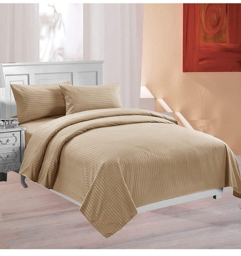 Cool Dealzz Cool Dealzz 300 TC Premium 100 Cotton Satin Stripe Double Bed Bedsheets Pillow Covers for Hotels Homes 90X100 Beige  - Image 1