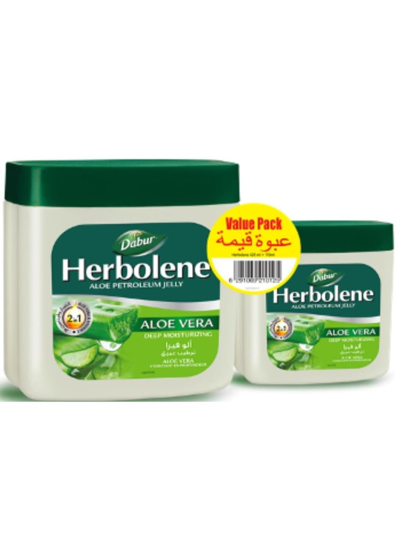دابر جل بترولي دابر هيربولين بالألوفيرا (٤٢٥ مل + ١١٥ مل مجاناً) | مُدعّم بالألوفيرا وفيتامين هـ | للبشرة الجافة والخشنة أو الشفاه المتشققة | عبوة اقتصادية