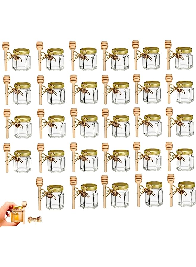 30 Pack Small Glass Jars with Lids, 1.5 oz 45ml Mini Honey Jars with Gold Lids, Stirring Sticks, Candle Jars for Candle Making, Great for Gifts, Crafts, Weddings, Party Favors