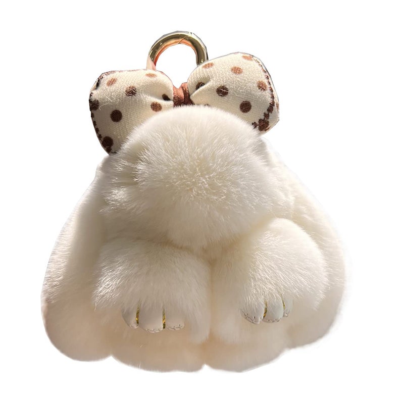 Soft Fluffy Rabbit Keychain Cute Plush Bunny Key Rings Plush Bunny Key Rings Faux Fur Keyring Pompom Keychain Decoration (beige)  - Image 1