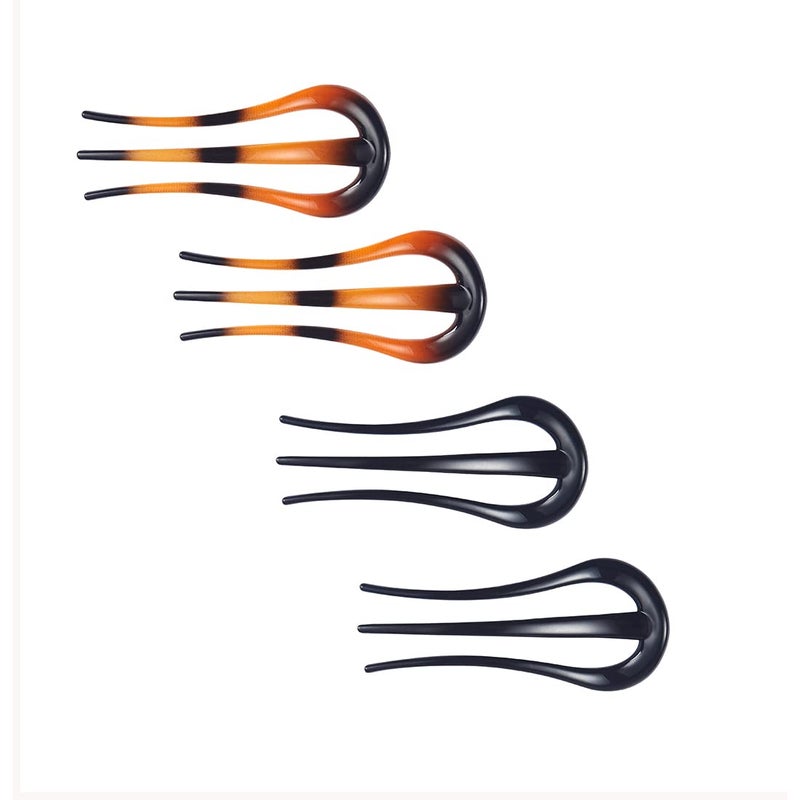 minihope French Hair Forks Tortoise Shell W Shape Updo Hair Pins Clips for Thin Thick Hair 35 inch Classic 3 Prong Bun Hair Sticks Chignon Women Vintage Hairstyle Accessories 4 Count