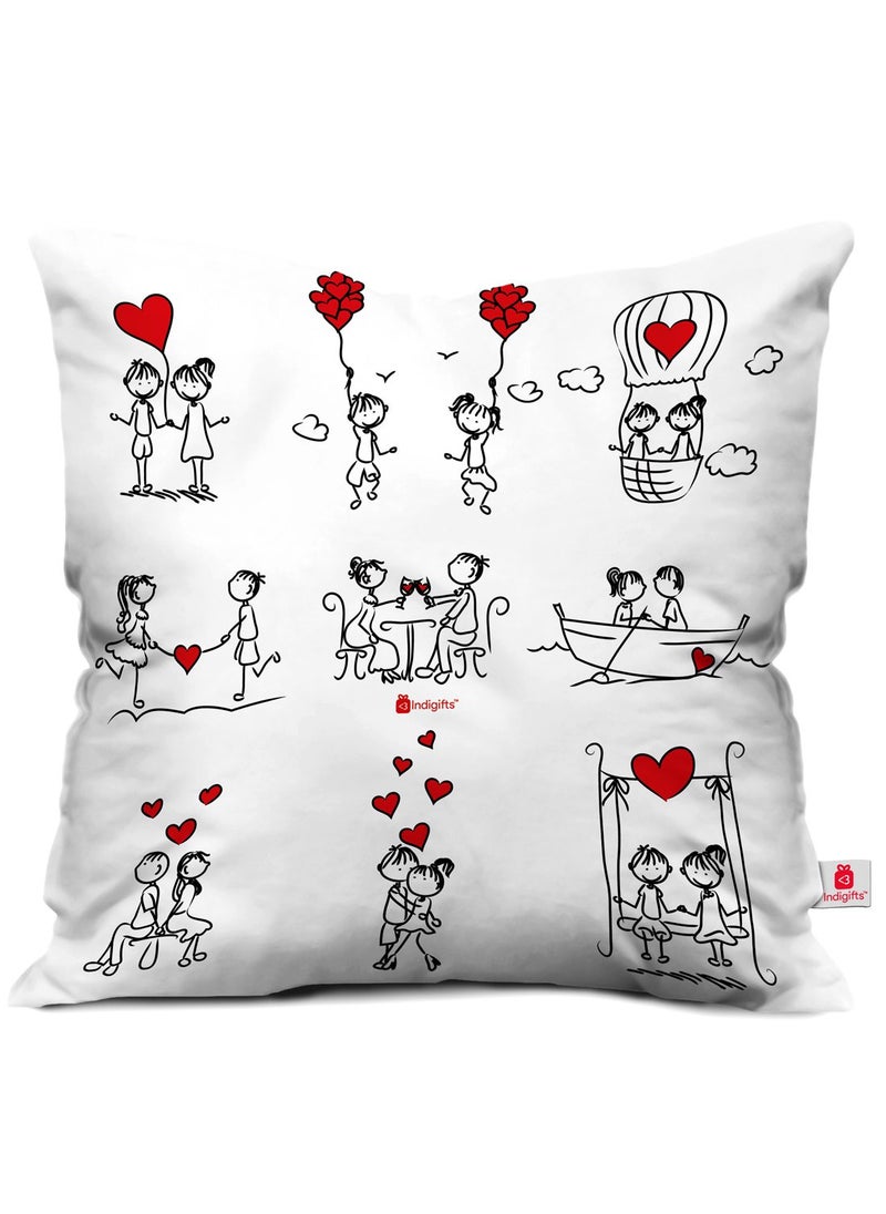 Indigifts - Indigifts Micro Satin, Fibre Couple Fell in Love & Love Story Printed Filled Cushion - Set of 2 (Multicolor, 12x12 inches). - Image 1