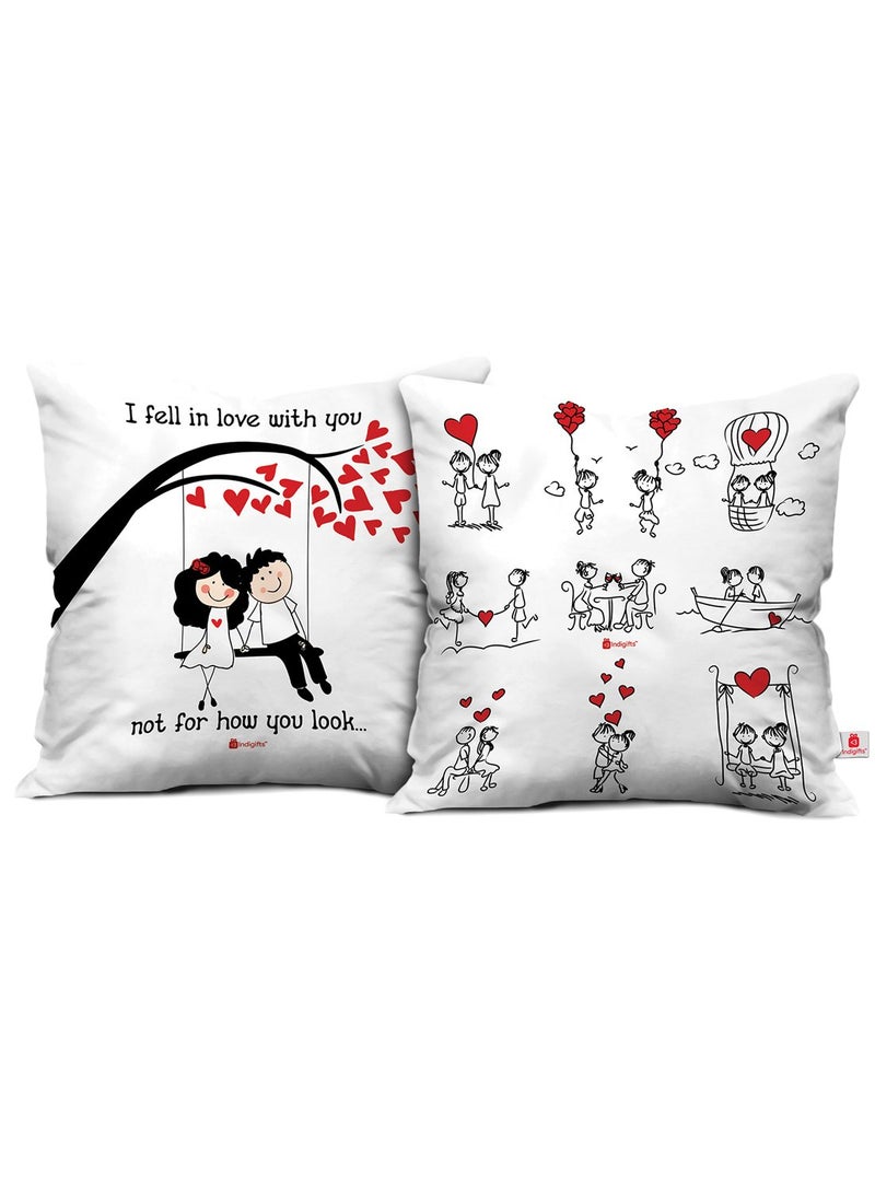 Indigifts - Indigifts Micro Satin, Fibre Couple Fell in Love & Love Story Printed Filled Cushion - Set of 2 (Multicolor, 12x12 inches). - Image 1