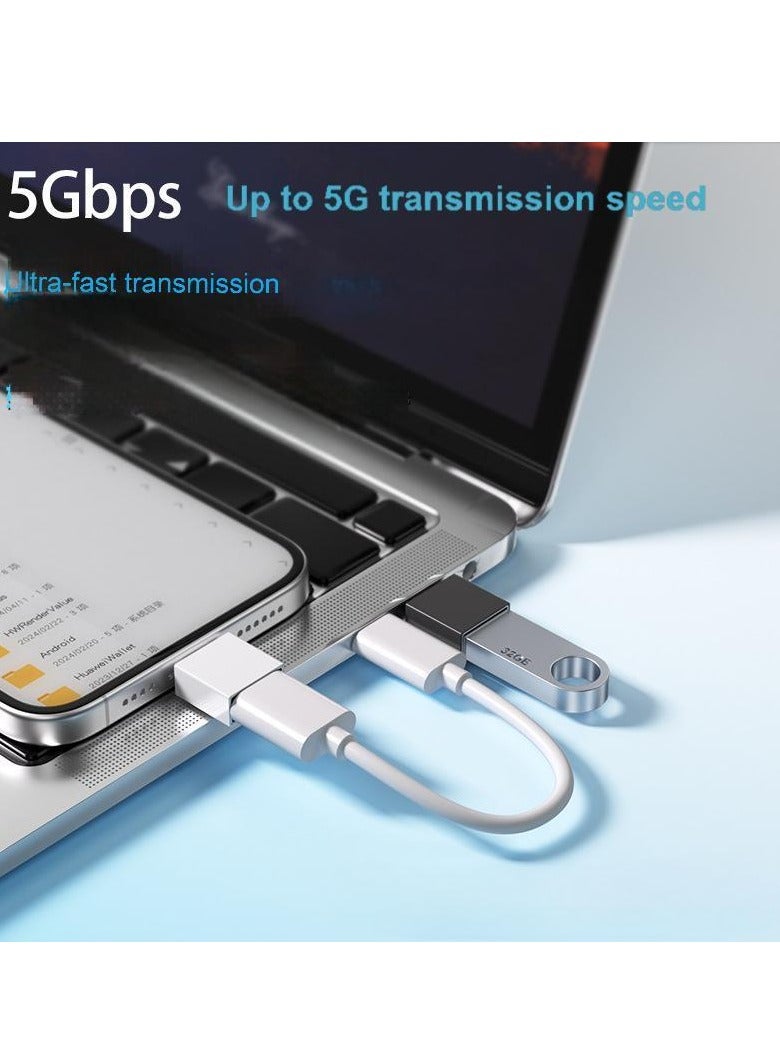 محول USB 3.0 إلى Type-C (عبوة من قطعتين) - محول OTG عالي السرعة 5 جيجابت في الثانية للشحن ونقل البيانات - متوافق مع الهواتف والأجهزة اللوحية وأجهزة الكمبيوتر المحمولة من النوع C - محول USB إلى USB-C (أسود وأبيض) - Image 3