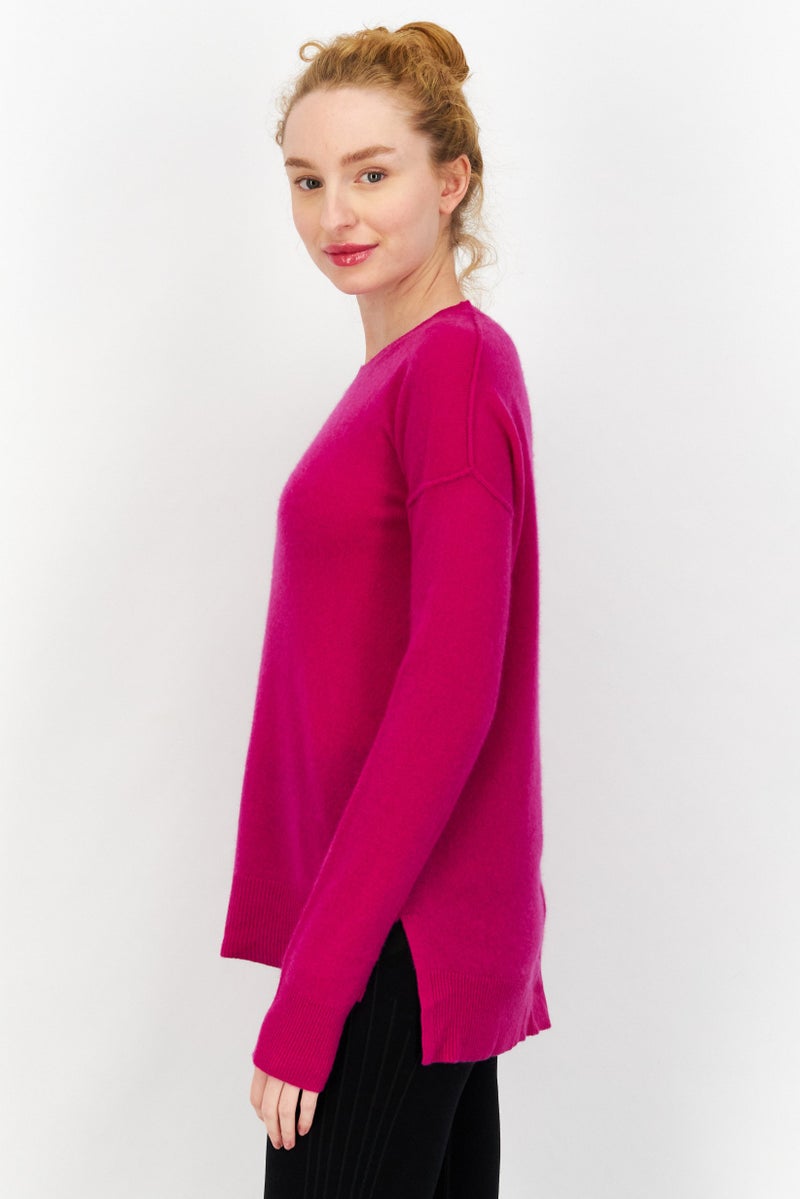 Aqua Women Knitted Long Sleeve Sweater, Magenta - Image 2