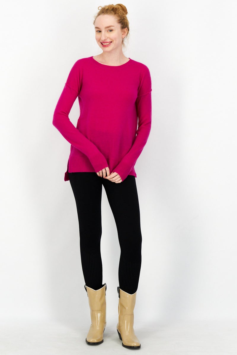Aqua Women Knitted Long Sleeve Sweater, Magenta - Image 3