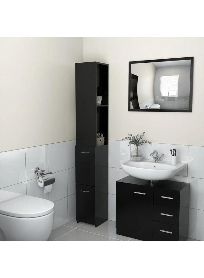 vidaxl Bathroom Cabinet Black 25x25x170 cm Engineered Wood  - Image 1